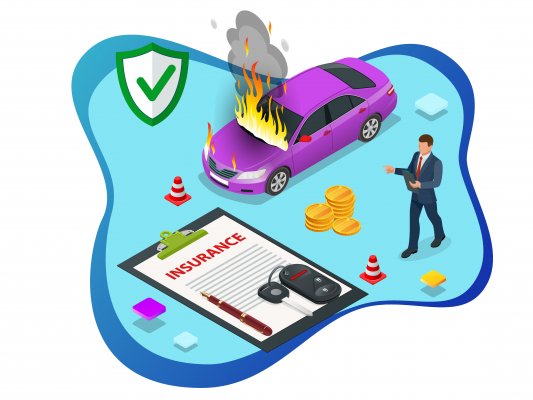Cartoon image of car accident and warranty 